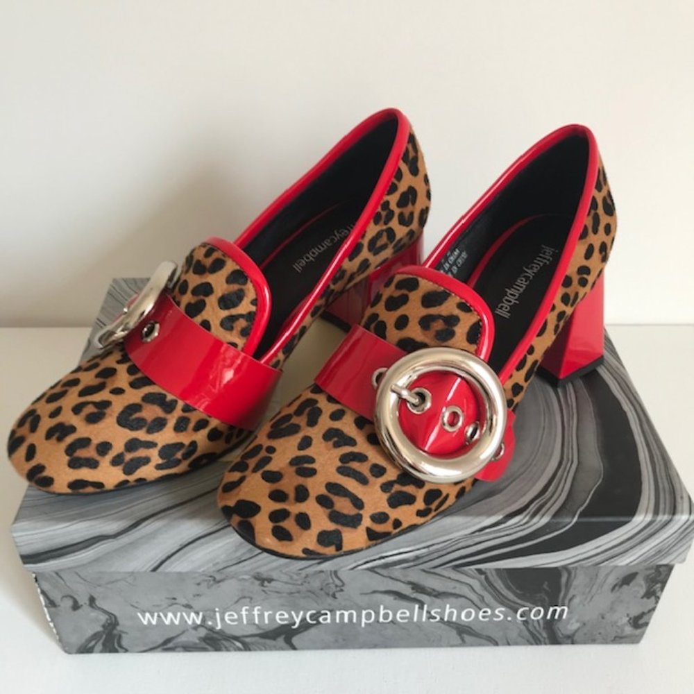 JEFFERY CAMPBELLE Block Heel Cow Red TWIGGI 7.5